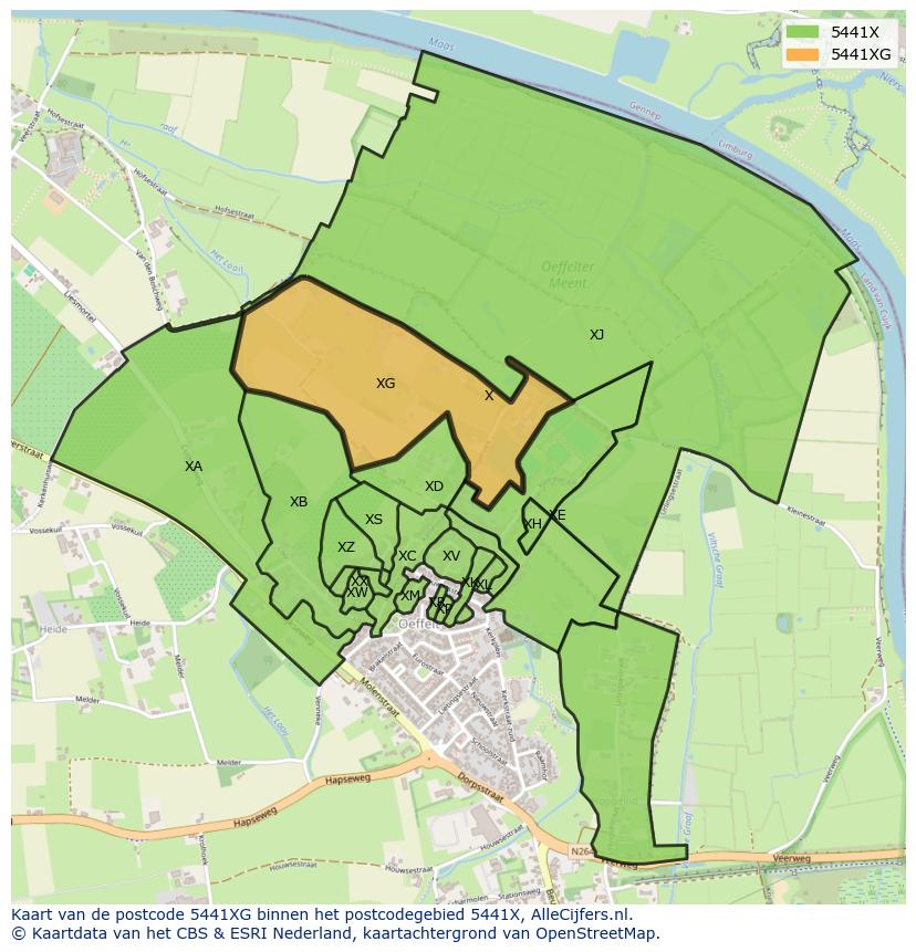 Afbeelding van het postcodegebied 5441 XG op de kaart.