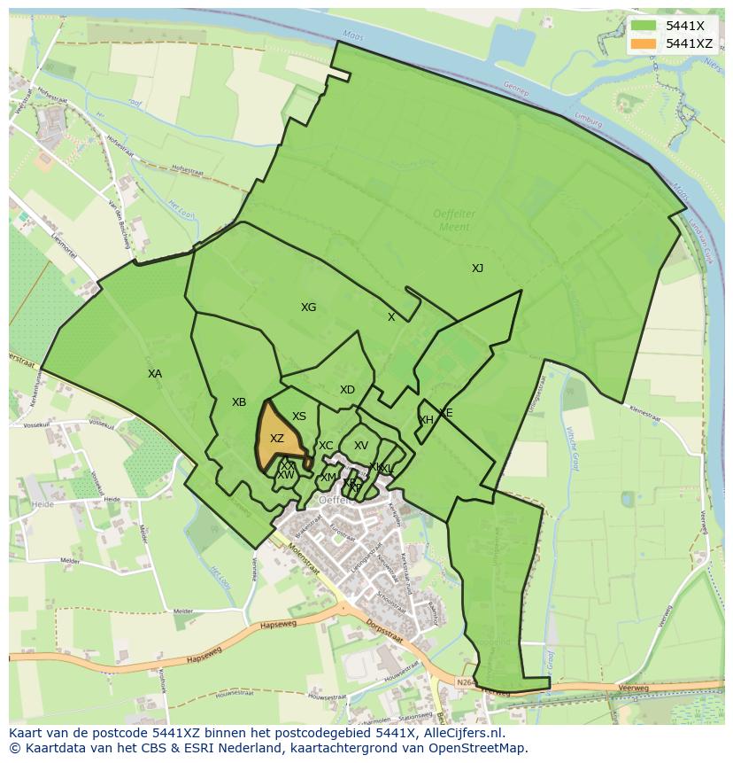 Afbeelding van het postcodegebied 5441 XZ op de kaart.