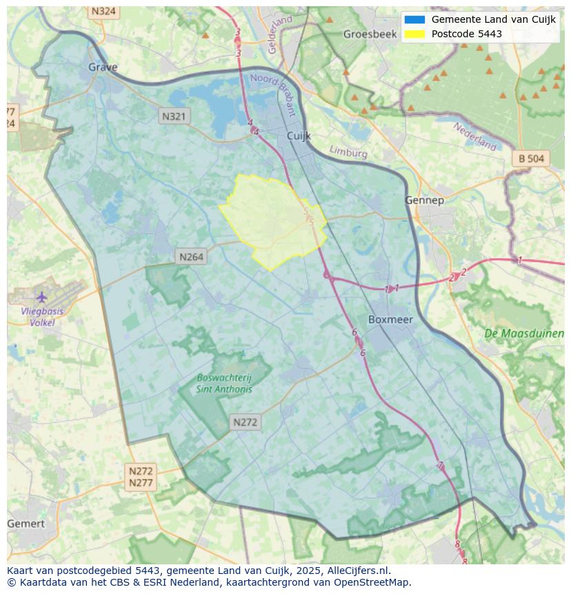 Afbeelding van het postcodegebied 5443 op de kaart.