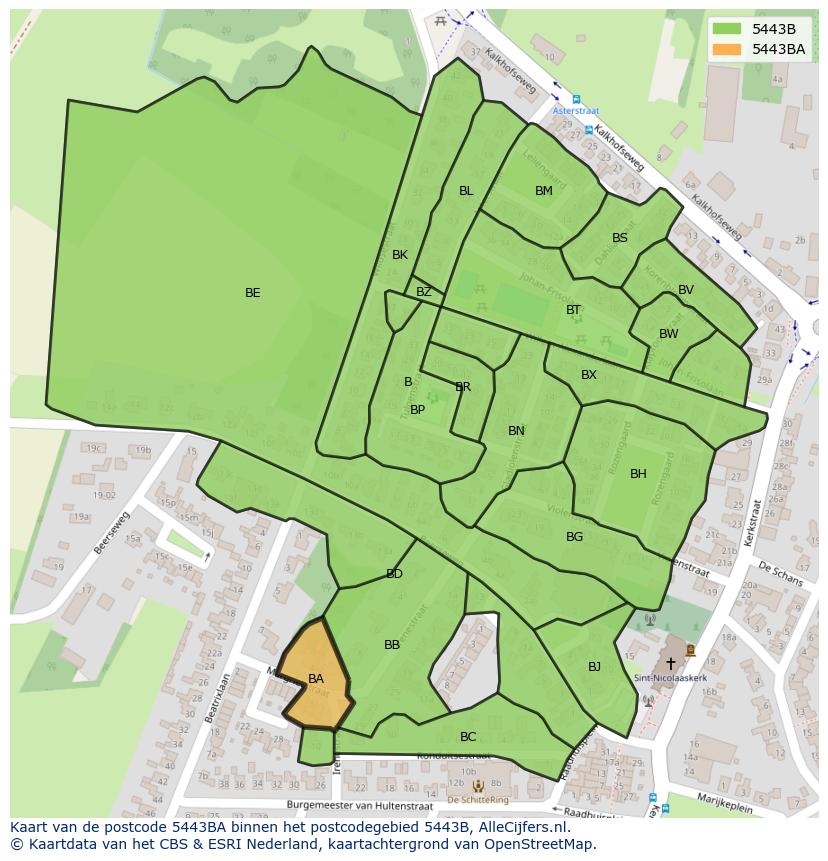 Afbeelding van het postcodegebied 5443 BA op de kaart.