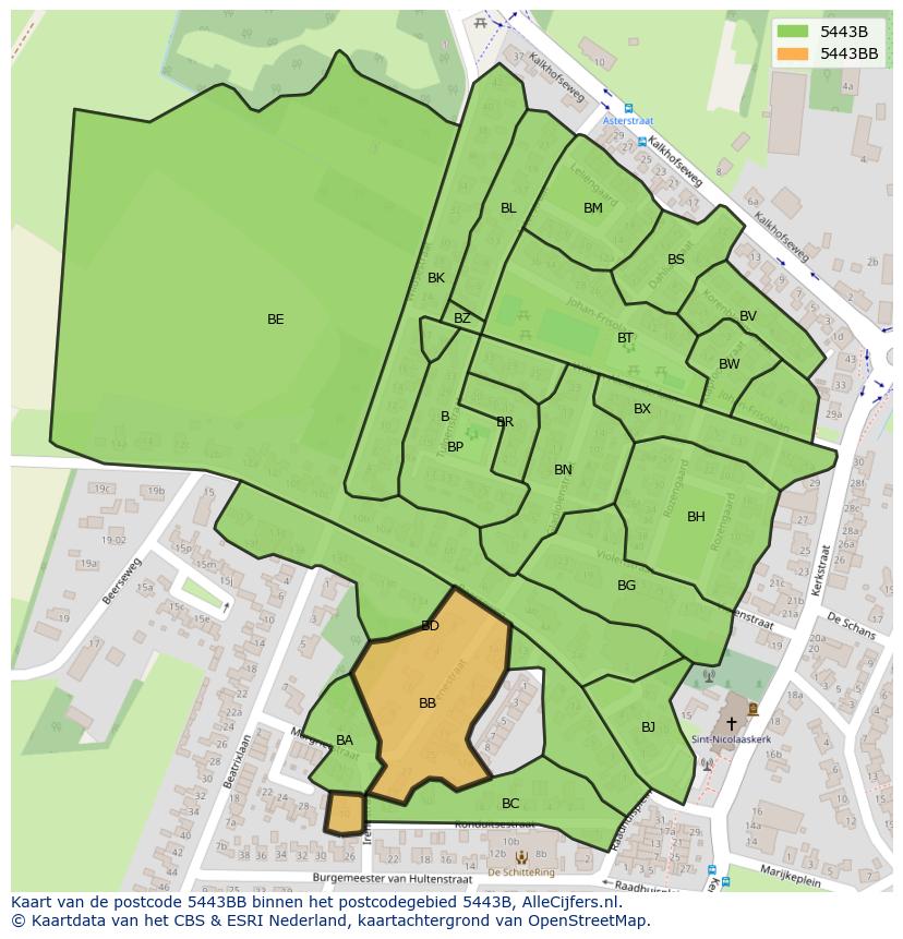 Afbeelding van het postcodegebied 5443 BB op de kaart.