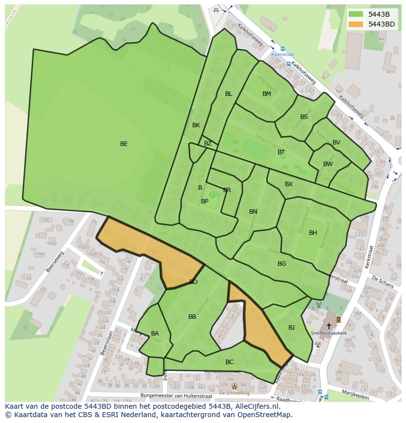 Afbeelding van het postcodegebied 5443 BD op de kaart.