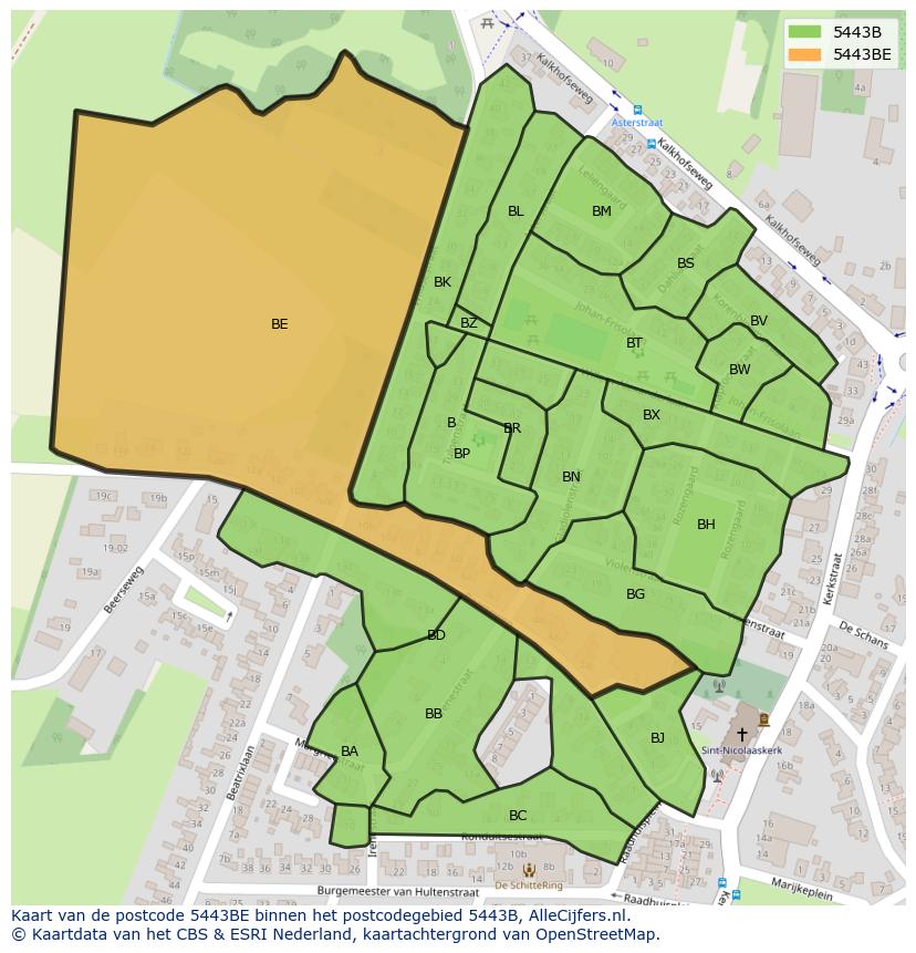 Afbeelding van het postcodegebied 5443 BE op de kaart.