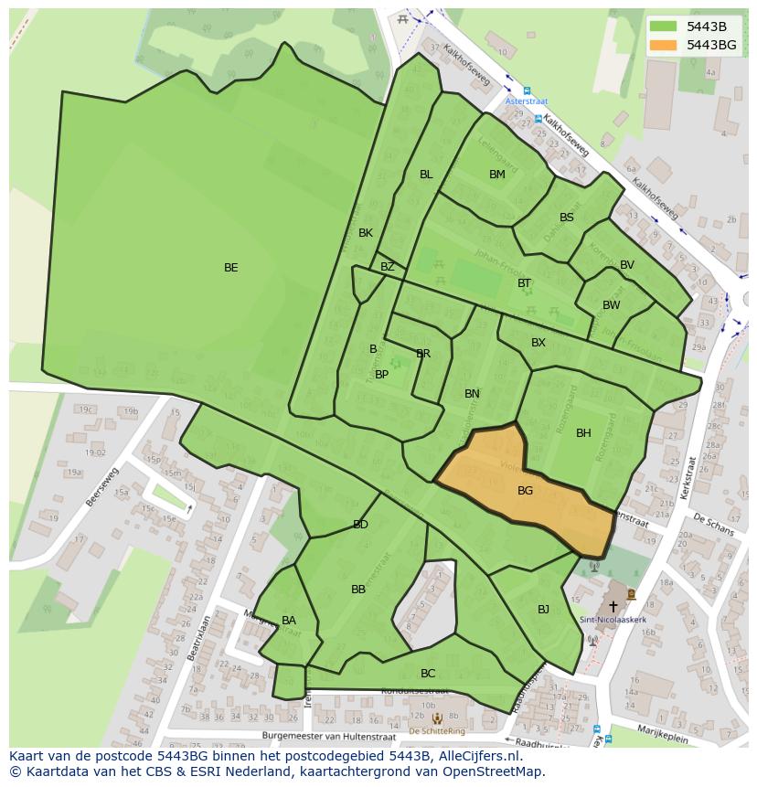 Afbeelding van het postcodegebied 5443 BG op de kaart.