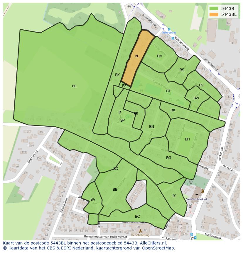 Afbeelding van het postcodegebied 5443 BL op de kaart.