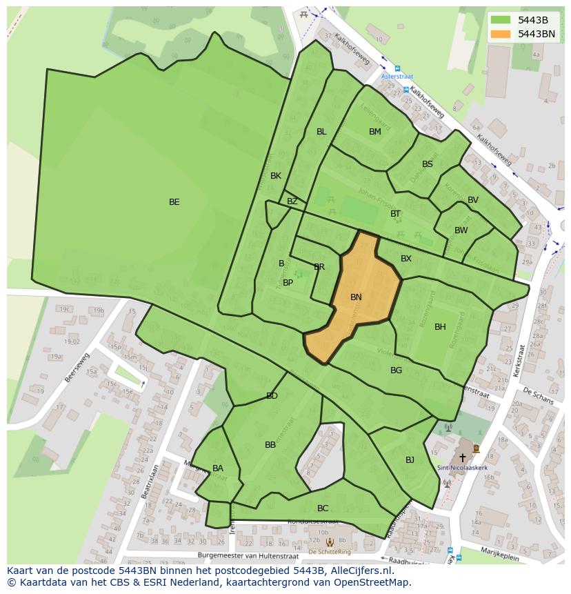 Afbeelding van het postcodegebied 5443 BN op de kaart.