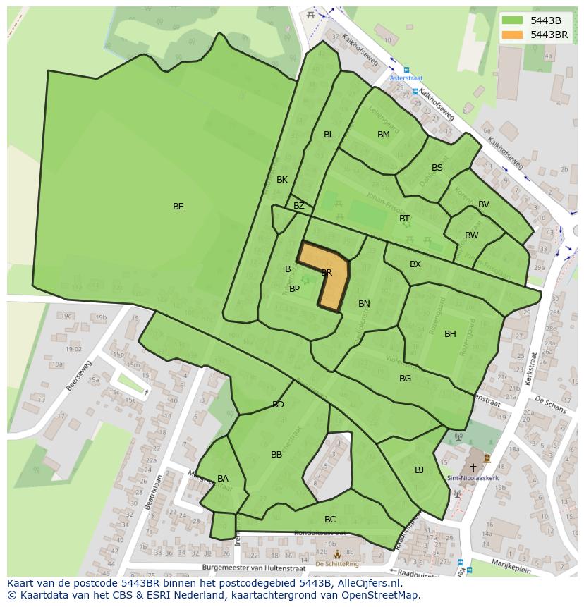 Afbeelding van het postcodegebied 5443 BR op de kaart.