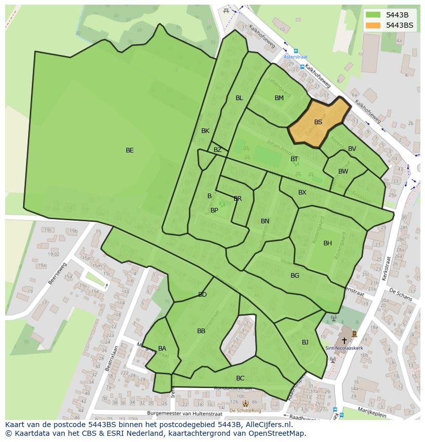 Afbeelding van het postcodegebied 5443 BS op de kaart.