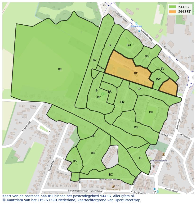 Afbeelding van het postcodegebied 5443 BT op de kaart.