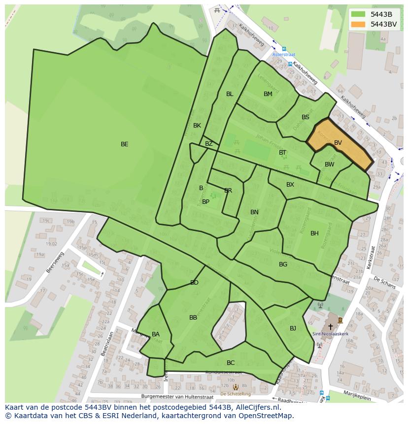 Afbeelding van het postcodegebied 5443 BV op de kaart.