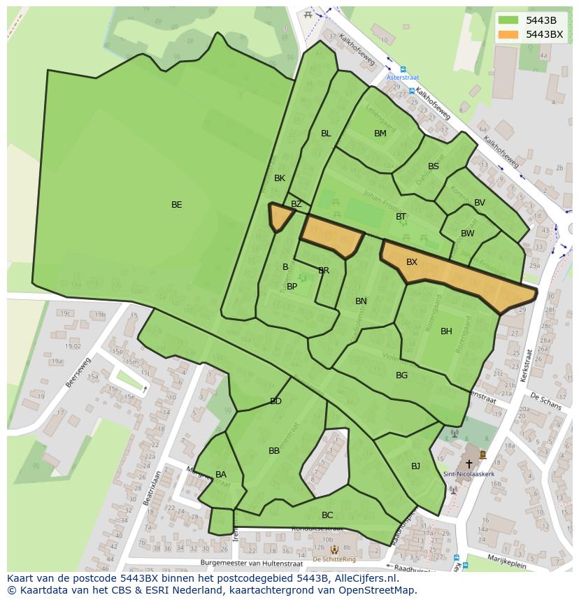 Afbeelding van het postcodegebied 5443 BX op de kaart.