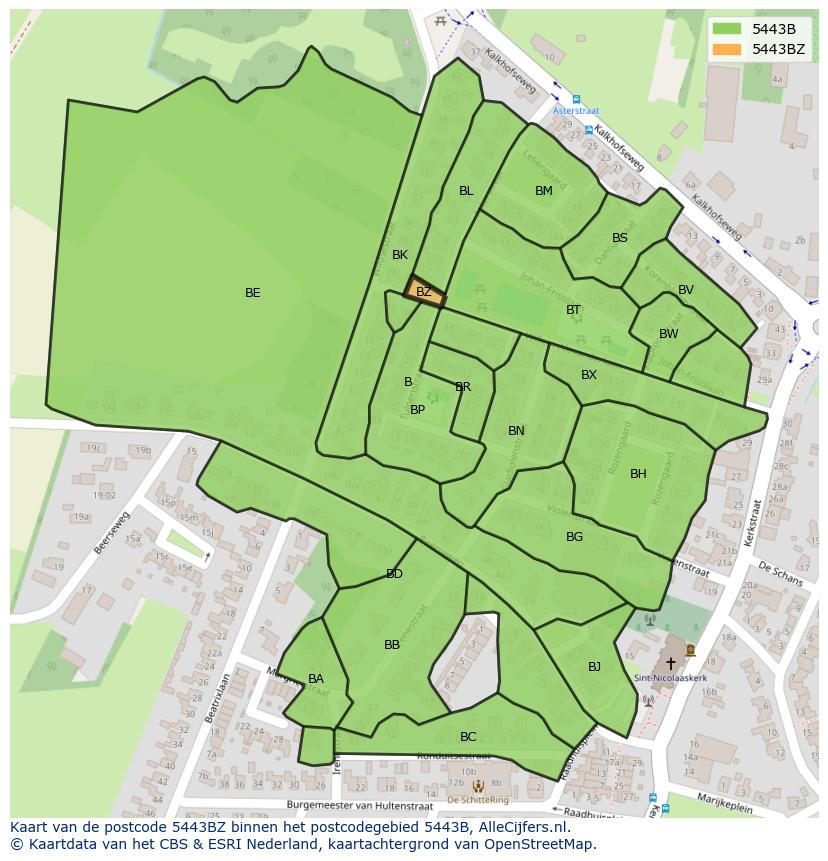 Afbeelding van het postcodegebied 5443 BZ op de kaart.