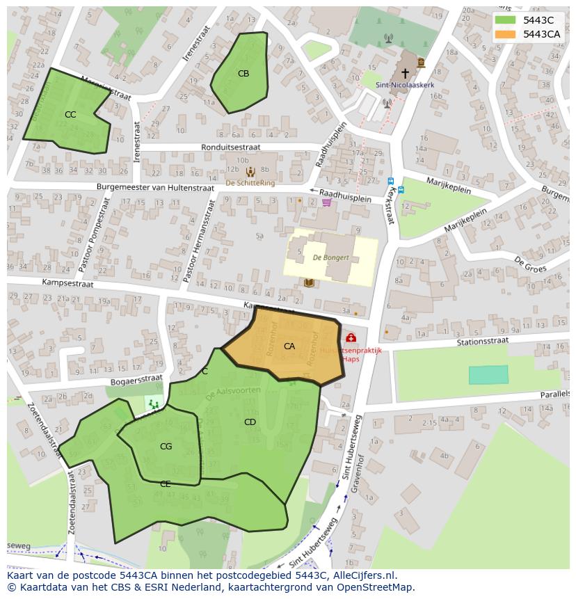 Afbeelding van het postcodegebied 5443 CA op de kaart.