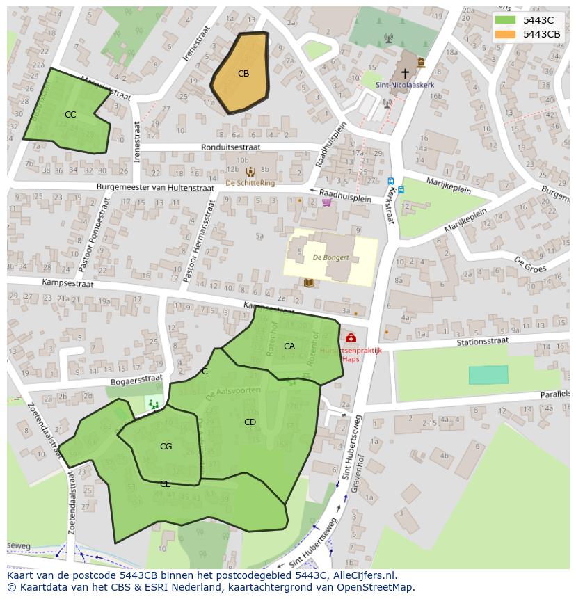 Afbeelding van het postcodegebied 5443 CB op de kaart.