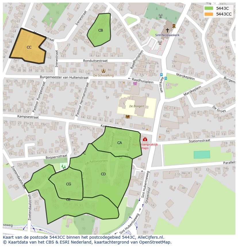 Afbeelding van het postcodegebied 5443 CC op de kaart.