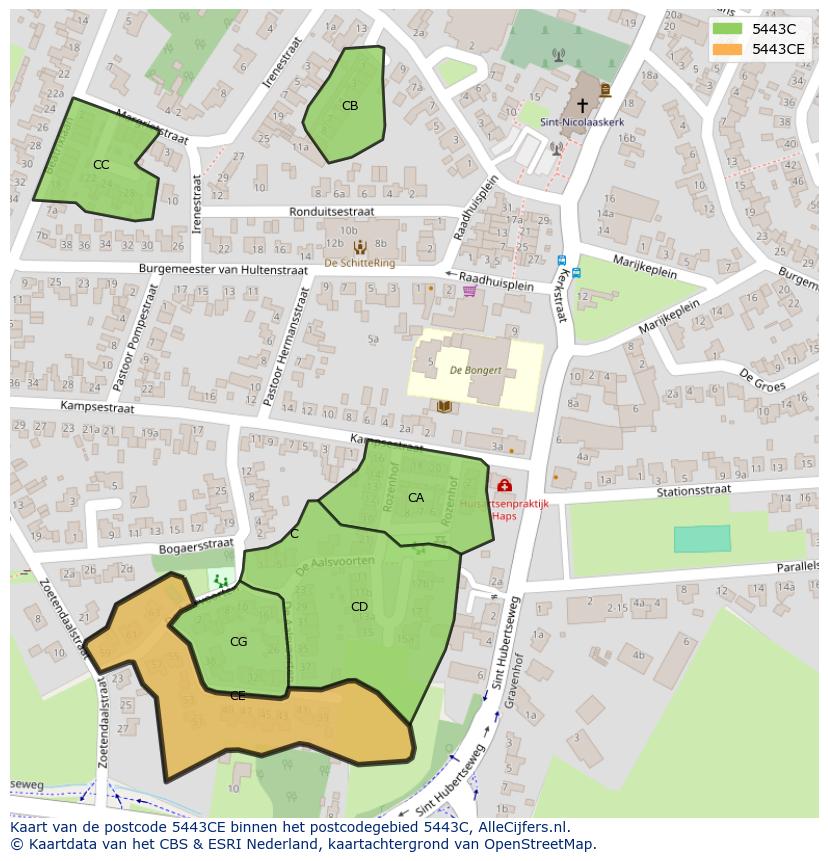 Afbeelding van het postcodegebied 5443 CE op de kaart.
