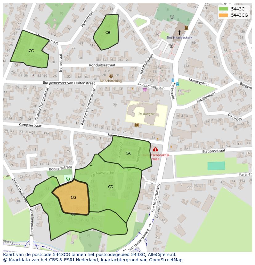 Afbeelding van het postcodegebied 5443 CG op de kaart.