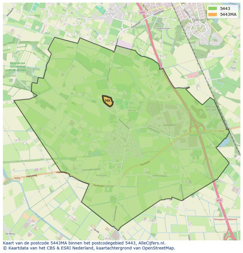 Afbeelding van het postcodegebied 5443 MA op de kaart.