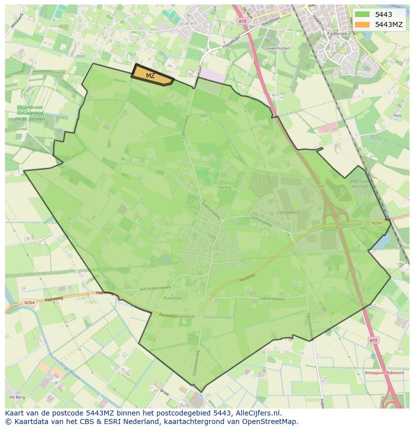 Afbeelding van het postcodegebied 5443 MZ op de kaart.