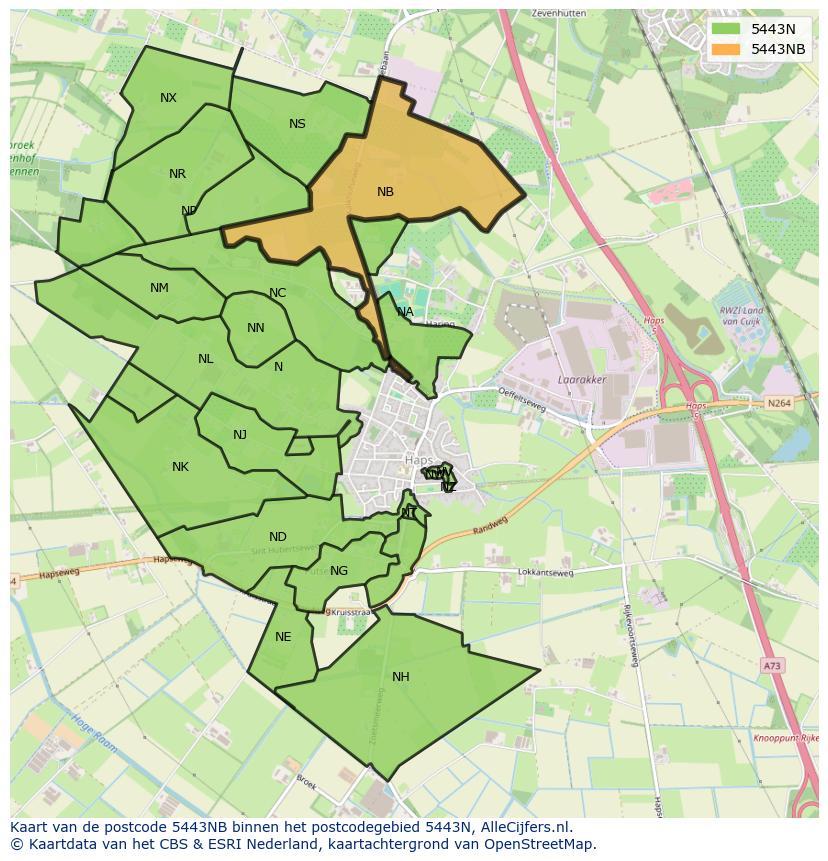 Afbeelding van het postcodegebied 5443 NB op de kaart.