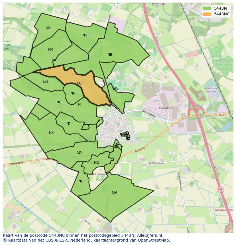 Afbeelding van het postcodegebied 5443 NC op de kaart.