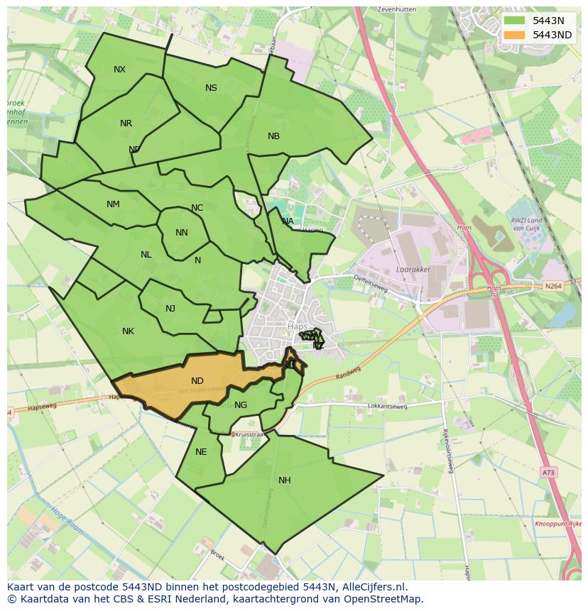 Afbeelding van het postcodegebied 5443 ND op de kaart.