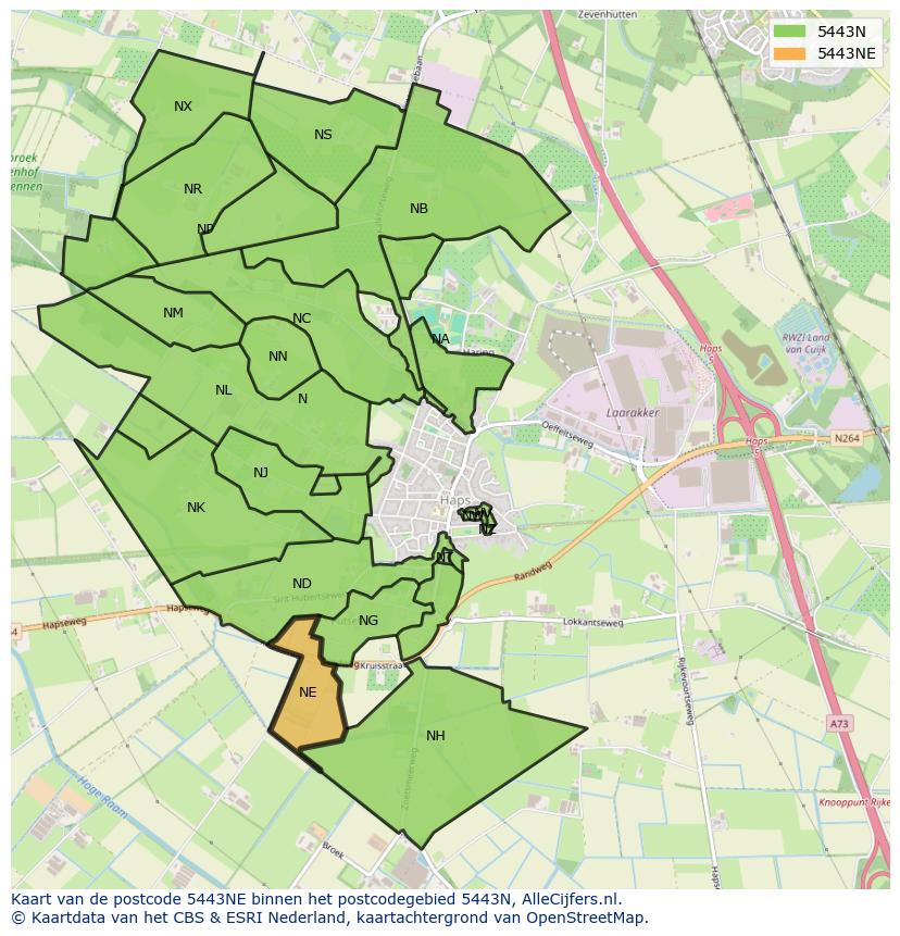 Afbeelding van het postcodegebied 5443 NE op de kaart.