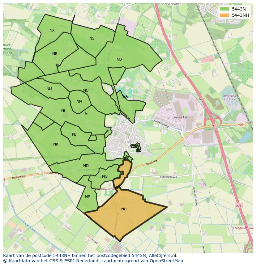 Afbeelding van het postcodegebied 5443 NH op de kaart.