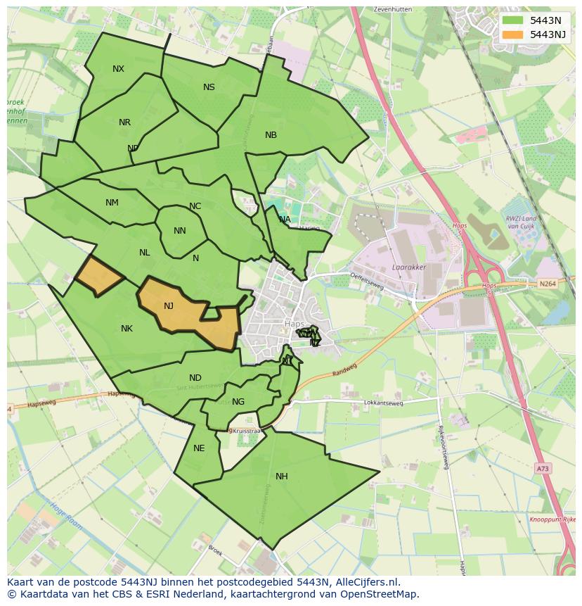 Afbeelding van het postcodegebied 5443 NJ op de kaart.