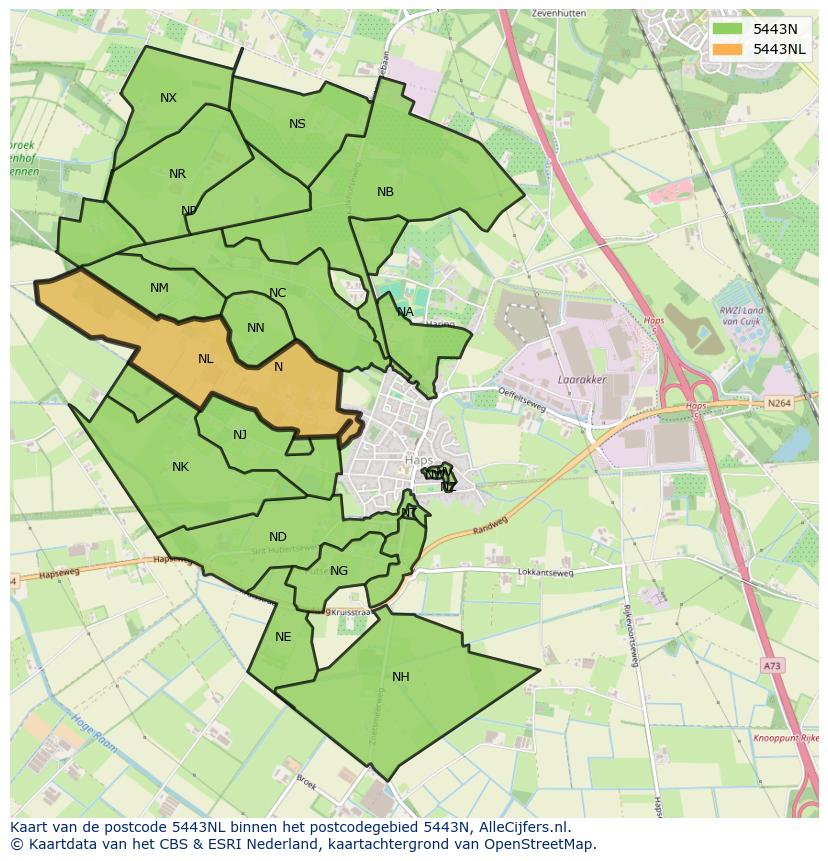 Afbeelding van het postcodegebied 5443 NL op de kaart.