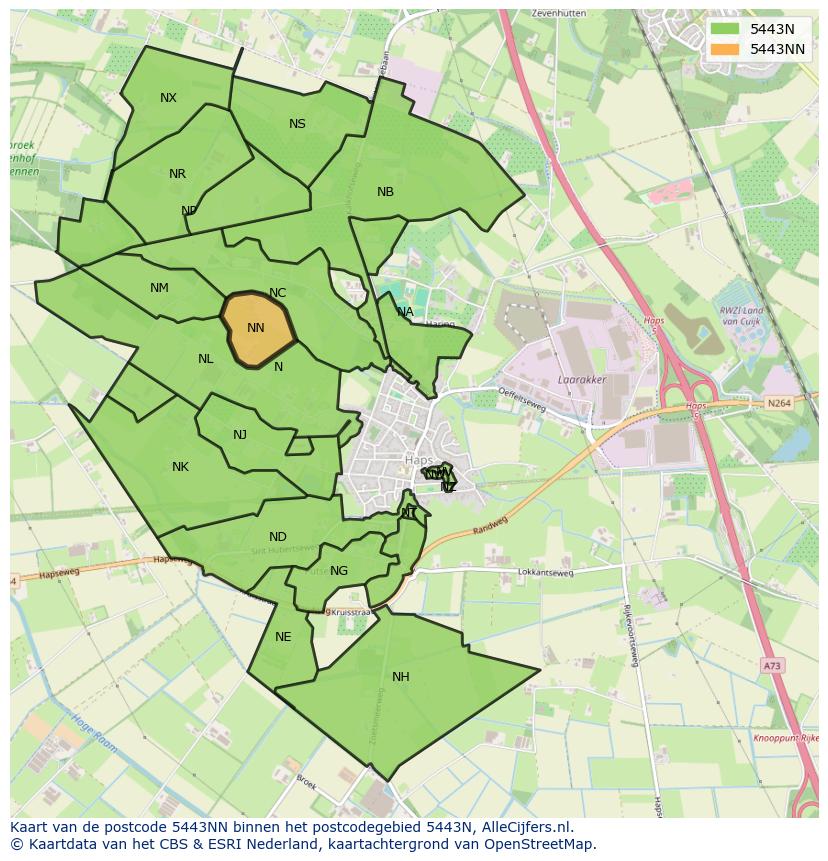 Afbeelding van het postcodegebied 5443 NN op de kaart.