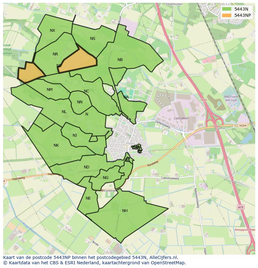 Afbeelding van het postcodegebied 5443 NP op de kaart.