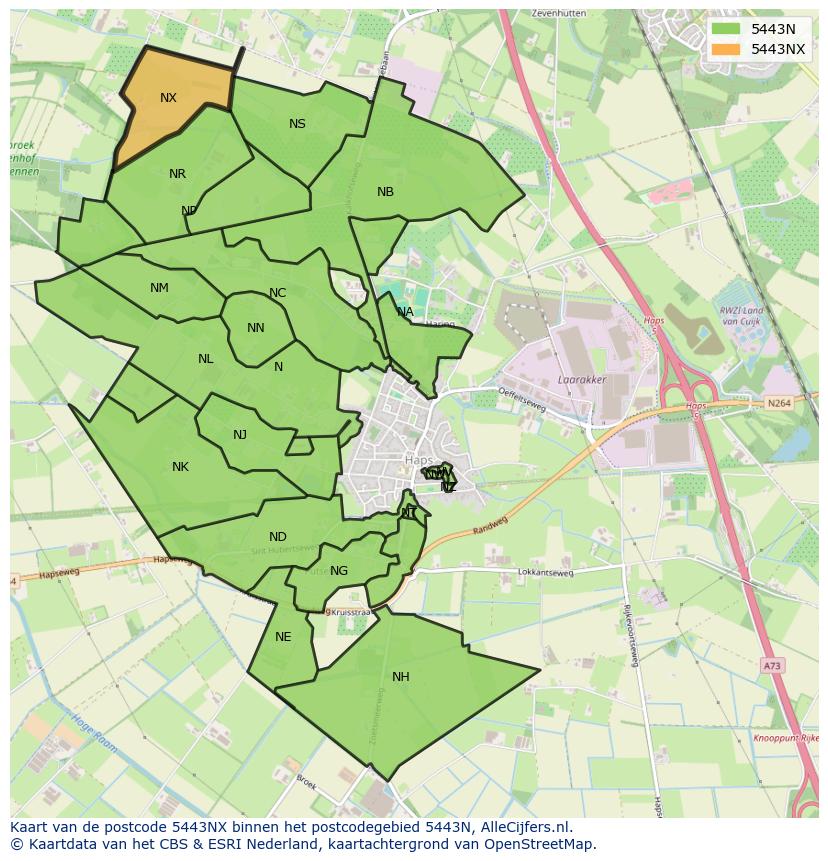 Afbeelding van het postcodegebied 5443 NX op de kaart.