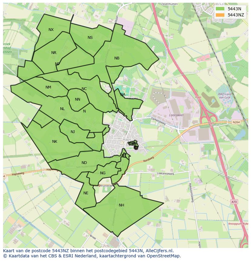 Afbeelding van het postcodegebied 5443 NZ op de kaart.