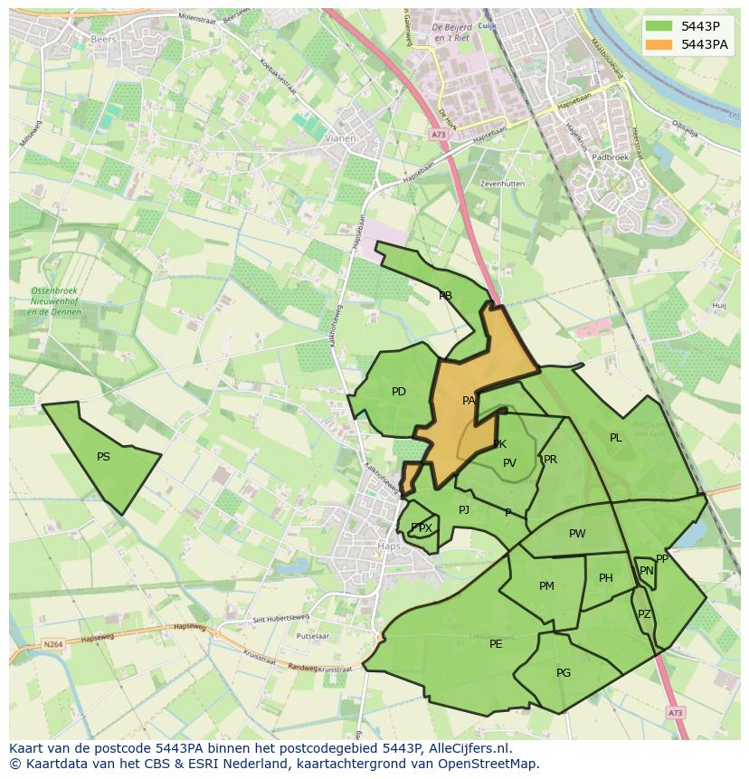 Afbeelding van het postcodegebied 5443 PA op de kaart.