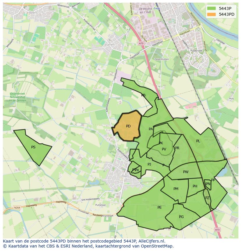 Afbeelding van het postcodegebied 5443 PD op de kaart.
