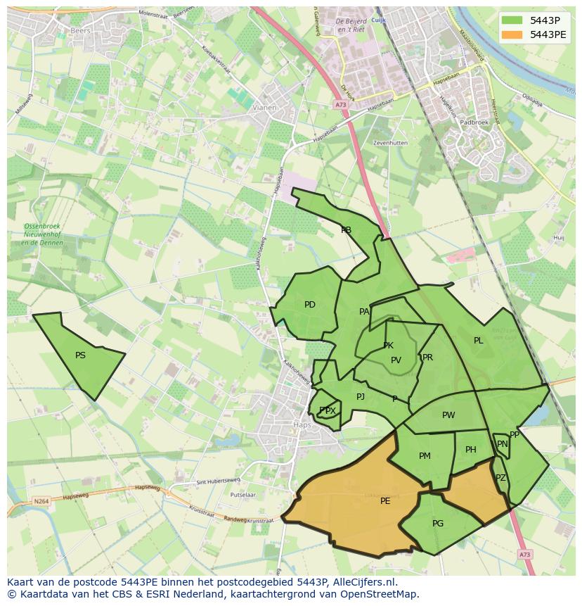 Afbeelding van het postcodegebied 5443 PE op de kaart.