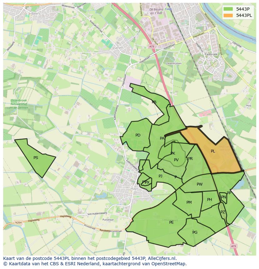 Afbeelding van het postcodegebied 5443 PL op de kaart.