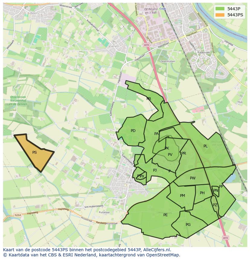 Afbeelding van het postcodegebied 5443 PS op de kaart.