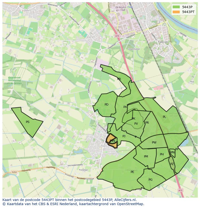 Afbeelding van het postcodegebied 5443 PT op de kaart.