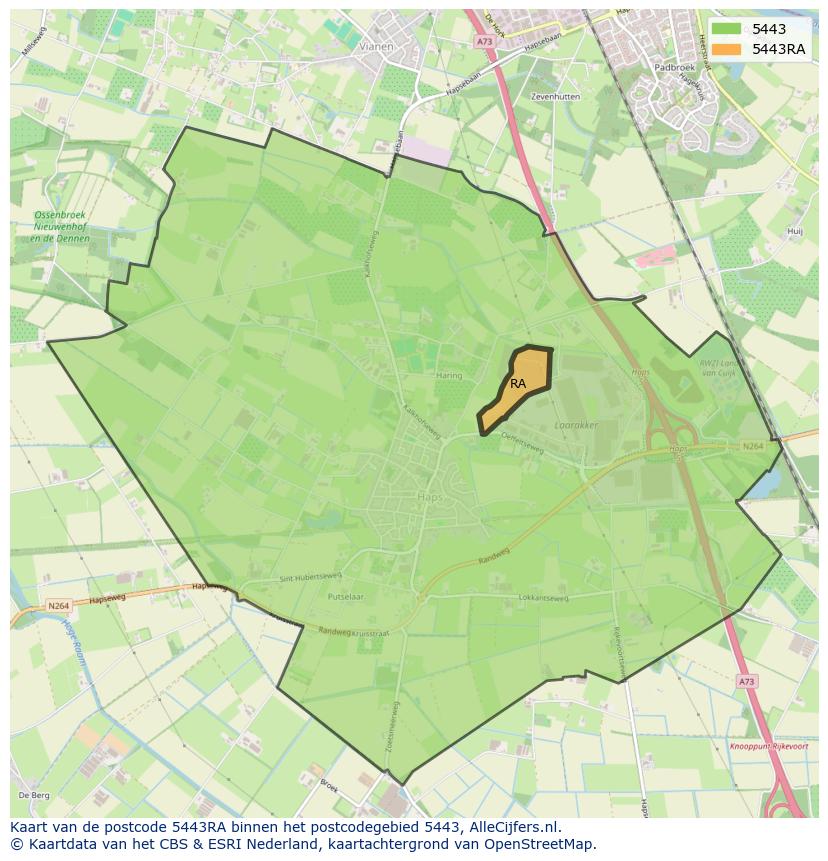 Afbeelding van het postcodegebied 5443 RA op de kaart.