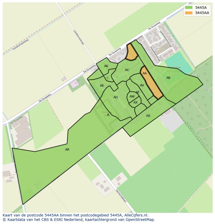 Afbeelding van het postcodegebied 5445 AA op de kaart.