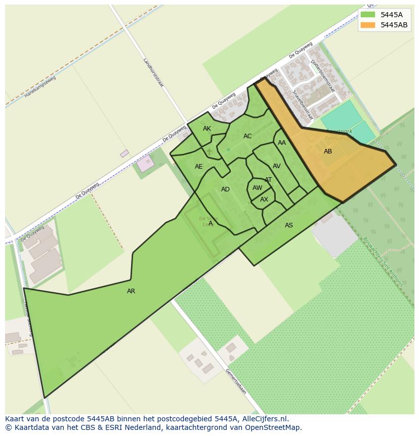 Afbeelding van het postcodegebied 5445 AB op de kaart.