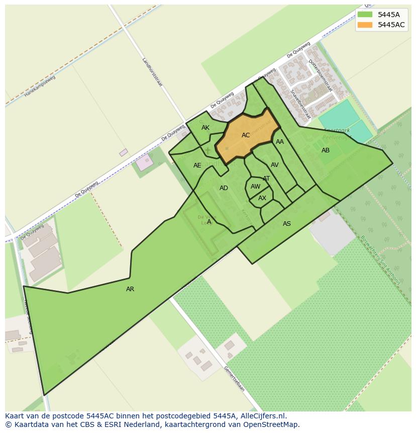 Afbeelding van het postcodegebied 5445 AC op de kaart.