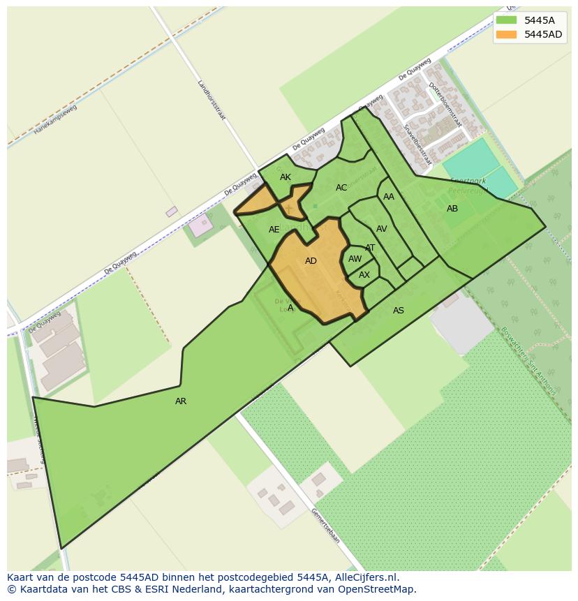 Afbeelding van het postcodegebied 5445 AD op de kaart.