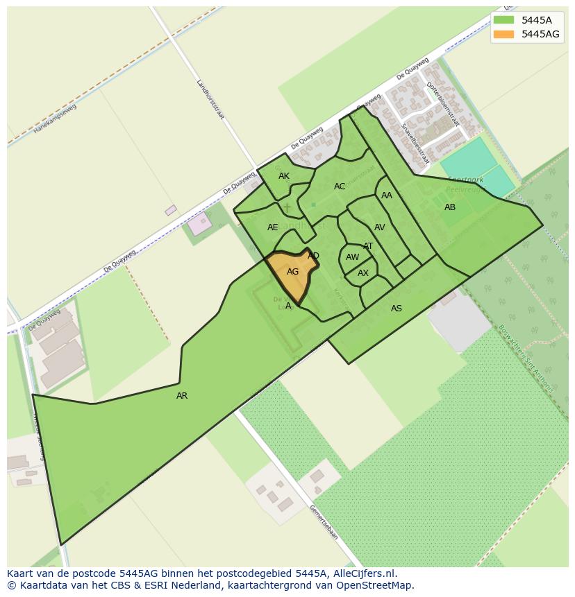 Afbeelding van het postcodegebied 5445 AG op de kaart.