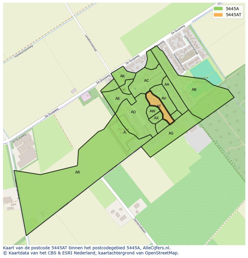Afbeelding van het postcodegebied 5445 AT op de kaart.