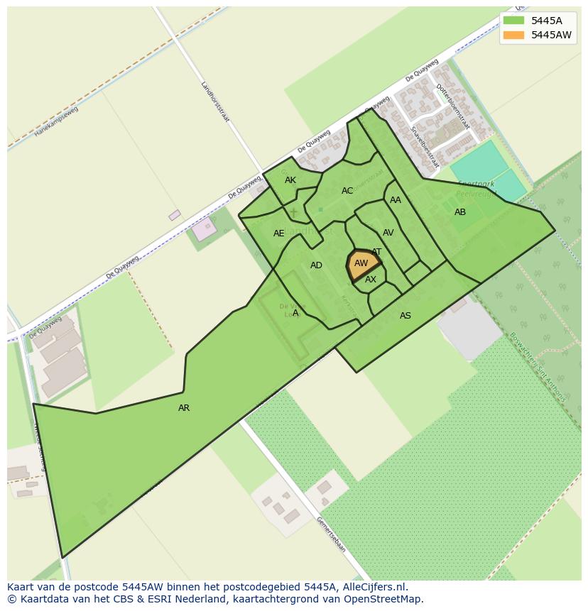 Afbeelding van het postcodegebied 5445 AW op de kaart.