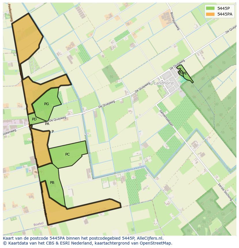 Afbeelding van het postcodegebied 5445 PA op de kaart.