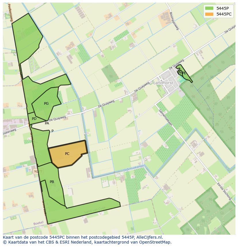 Afbeelding van het postcodegebied 5445 PC op de kaart.